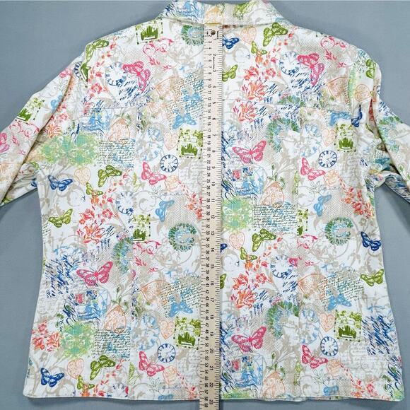 Christopher & Banks Jacket Women’s XL White Boho Cotton Pockets Butterfly Floral - Picture 8 of 13